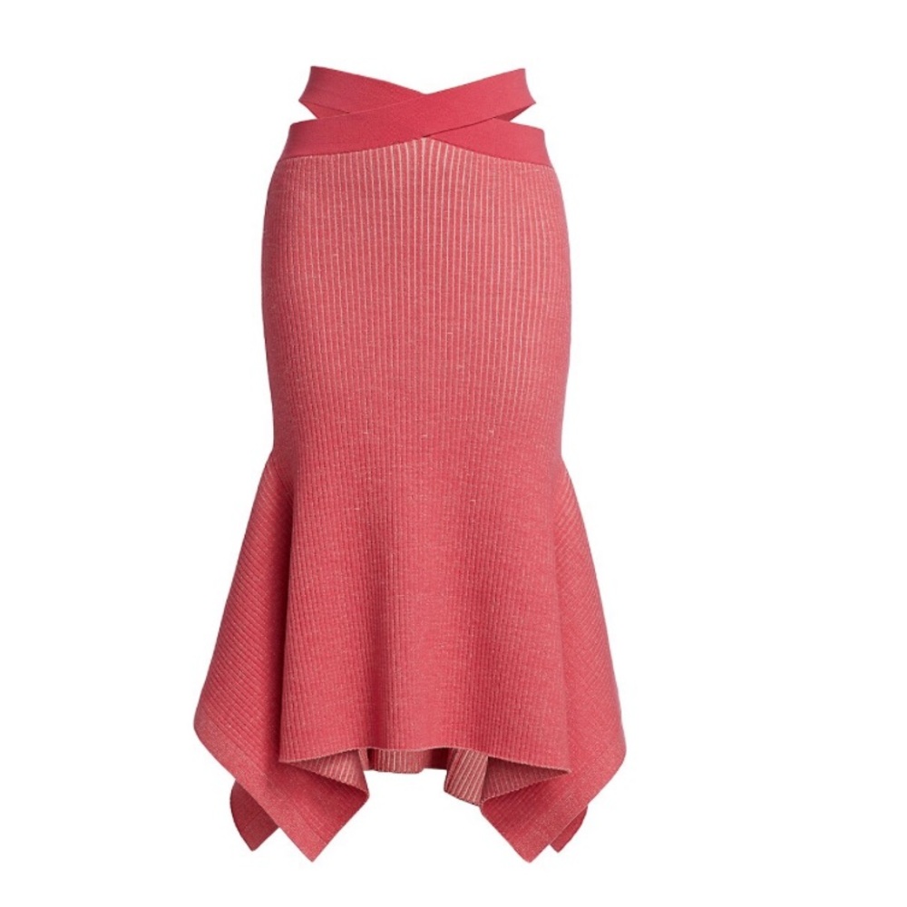 3.1 Phillip Lim‎ Rib-Knit Godet Pink Raspberry blush Pencil Skirt Size XS new